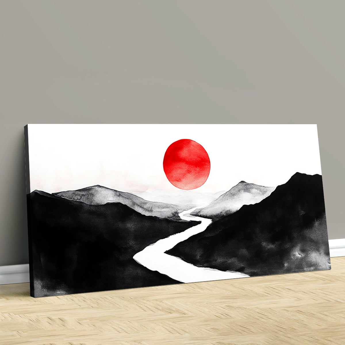 Crimson Horizon Abstract Landscape Canvas Print for Living Room