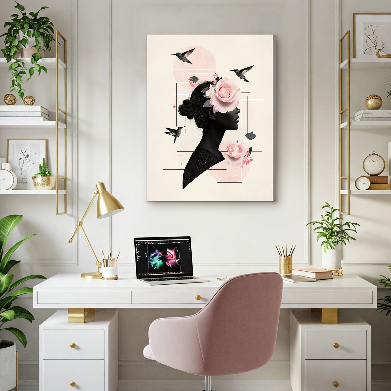 Crimson Rose Muse - Elegant Minimalist Canvas Wall Art