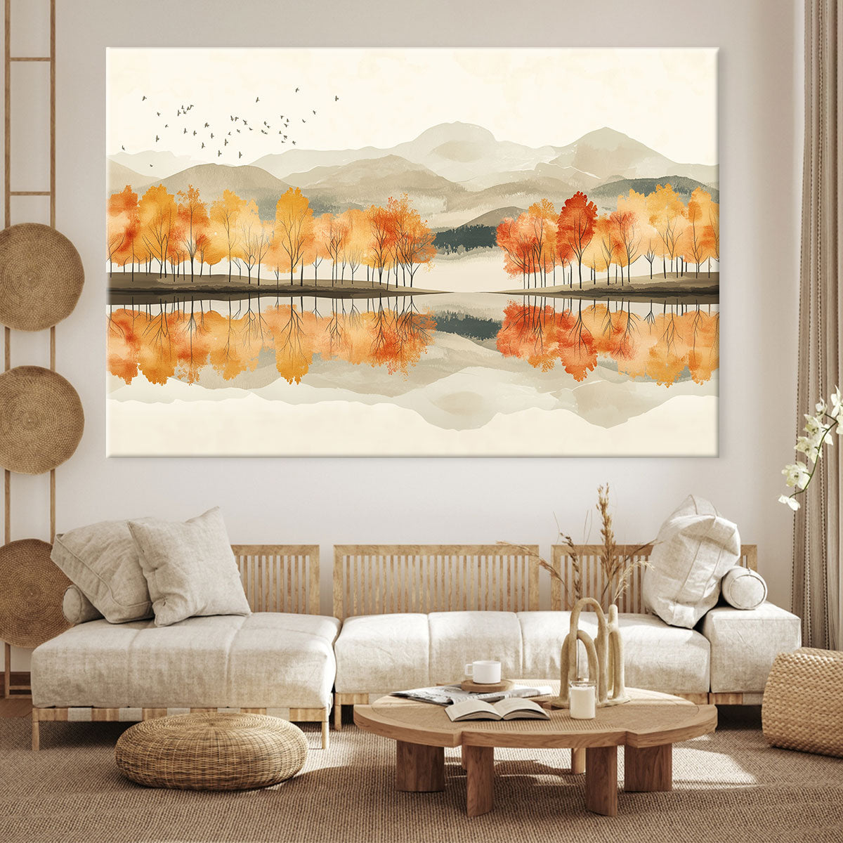 Lakeside Nature Artwork Beige Wall Art