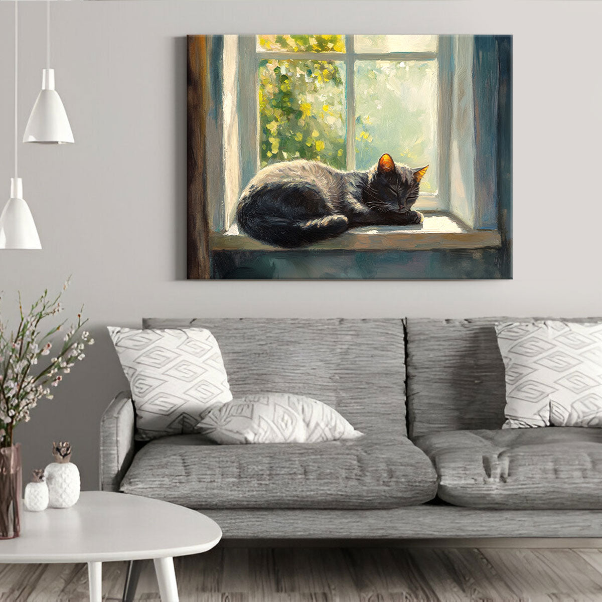 Lazy Cat Nap - Vintage Oil Painting Canvas Print