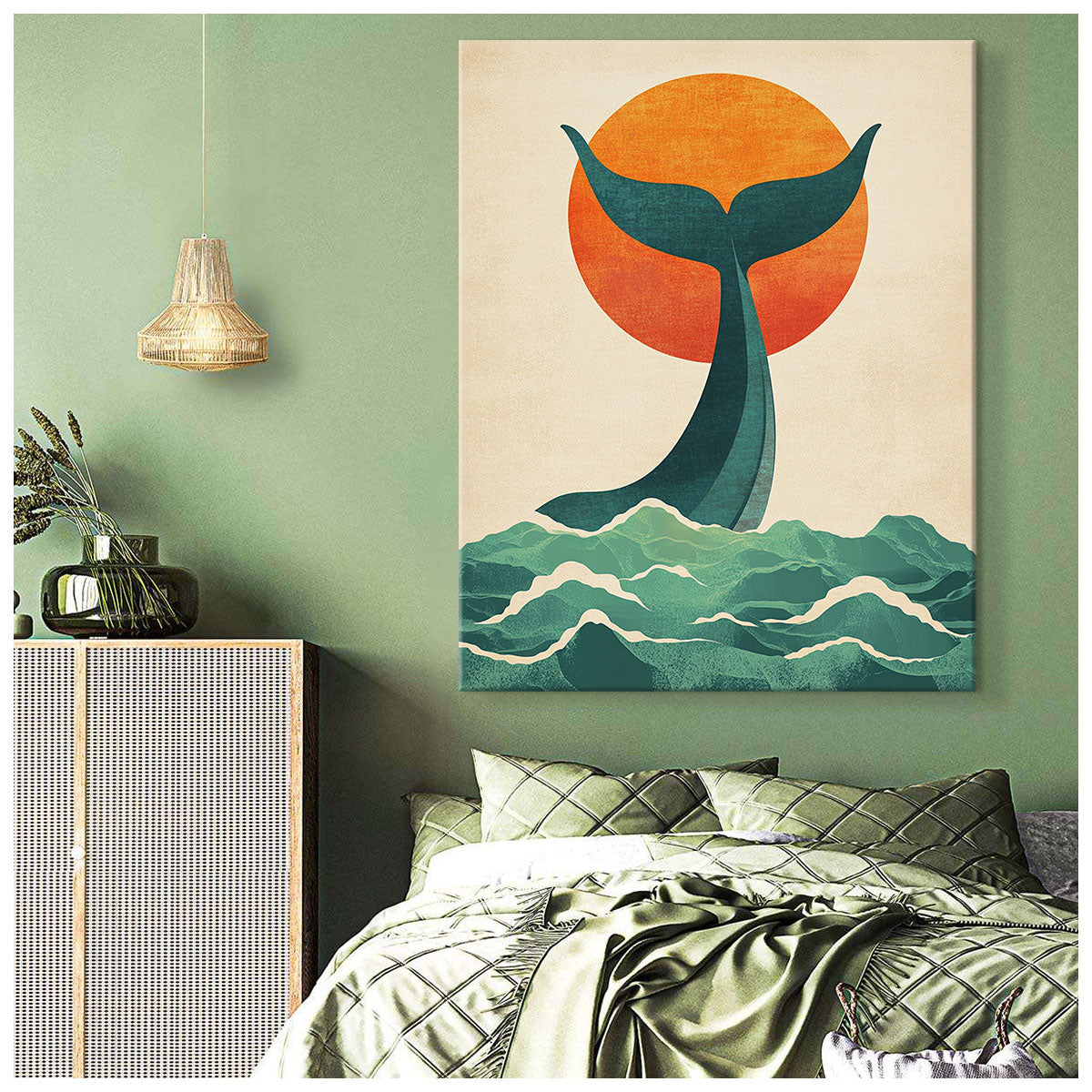 Whale Tail Under Sunset Abstract Wall Art