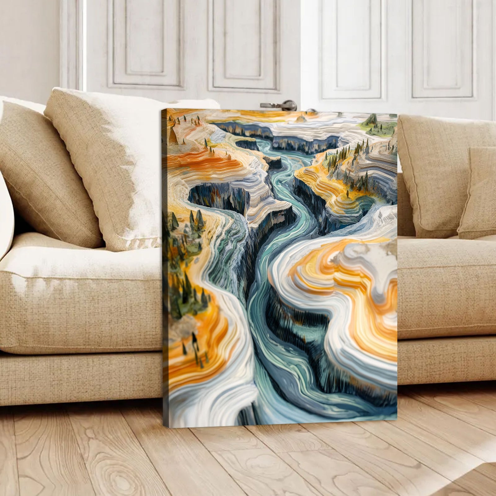 River Canyon Landscape Abstract Canvas Wall Art for Living Room