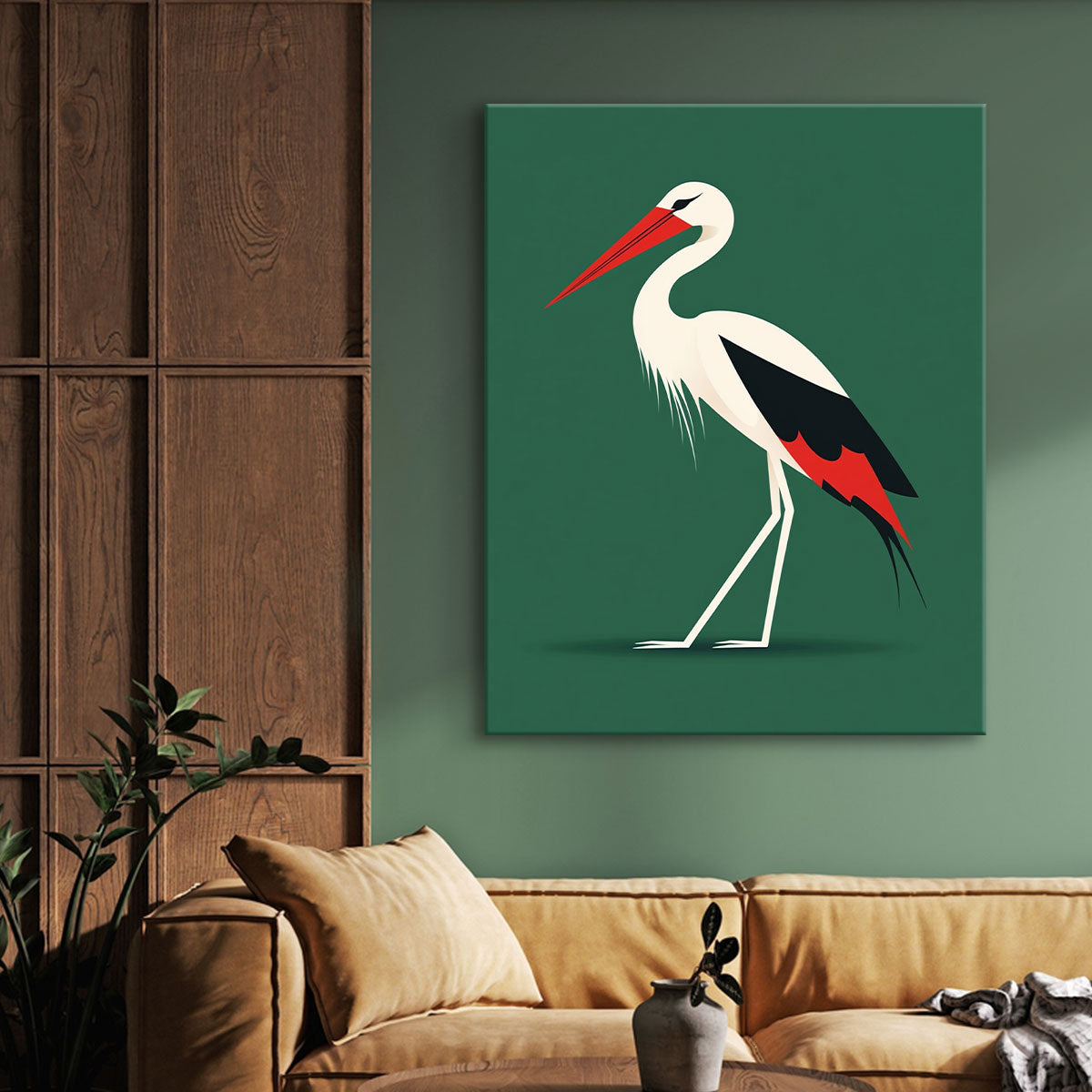 Minimalist Standing Stork Abstract Wall Art