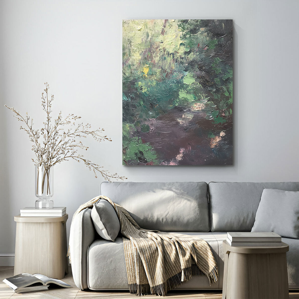 Serene Forest Stream  Abstract Landscape Oil Painting Canvas Wall Art for Living Room  Bedroom