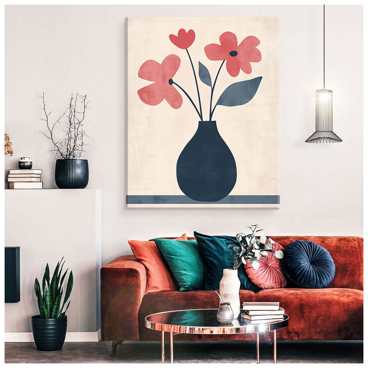 Vase with Flowers - Watercolor Minimalist Canvas Wall Art