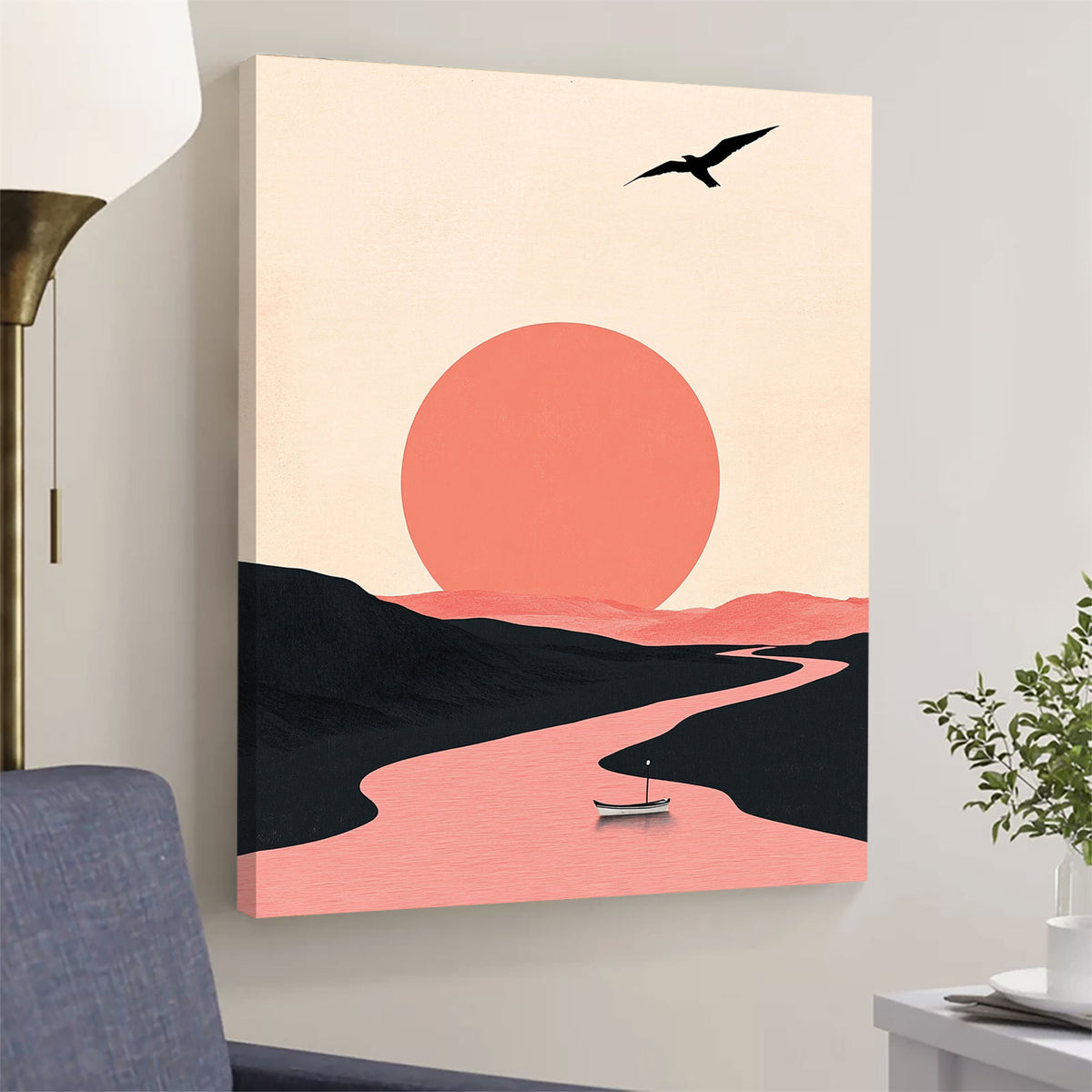 Sunset River Scene Modern Wall Artwork