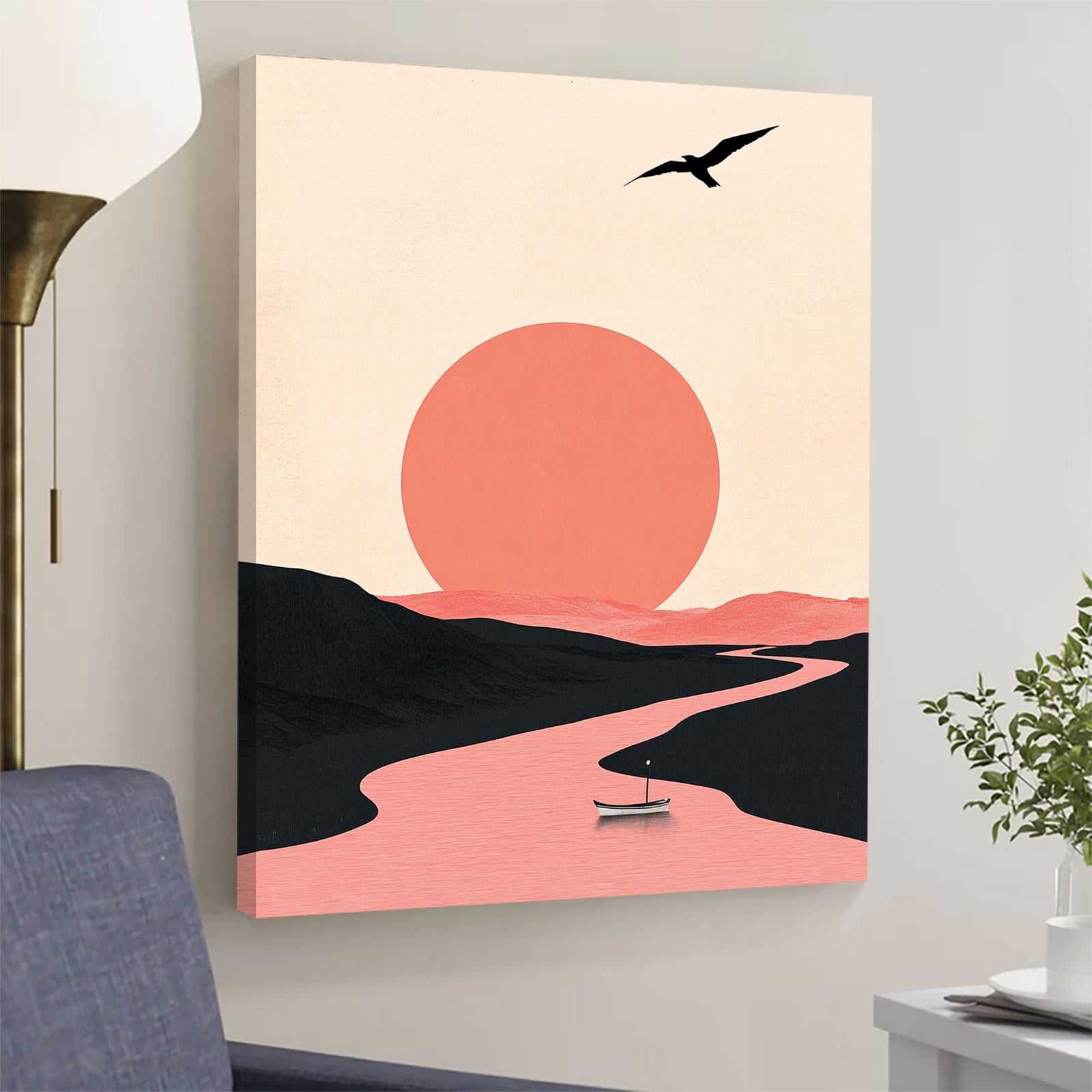 Sunset River Scene Modern Wall Artwork