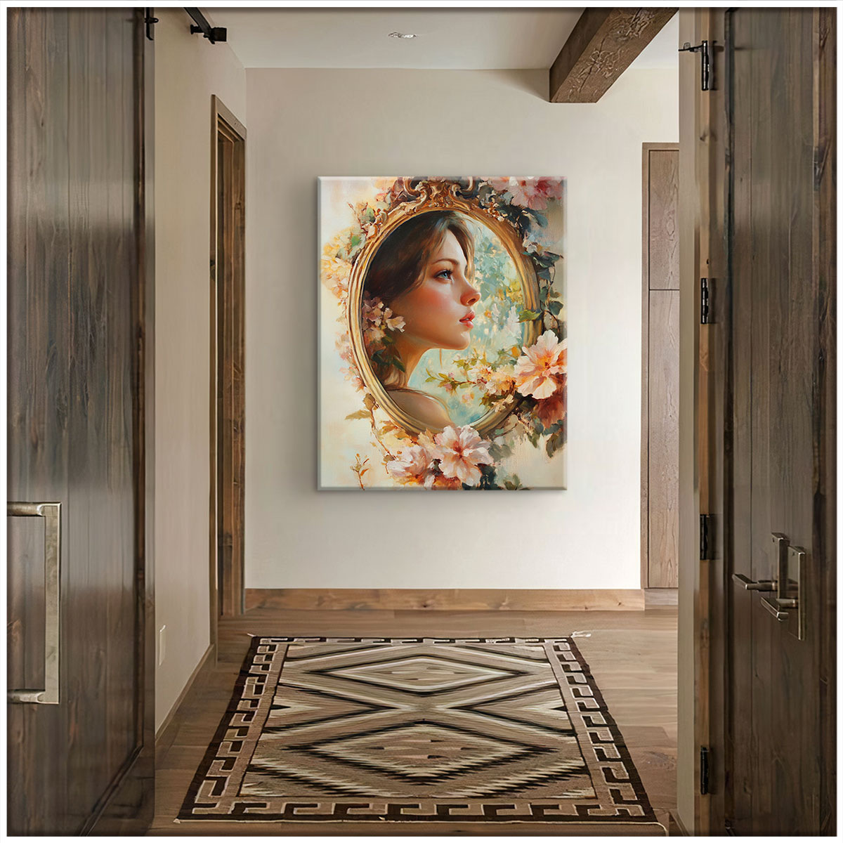 Beauty in the Mirror – Romantic Oil Painting Canvas Wall Art