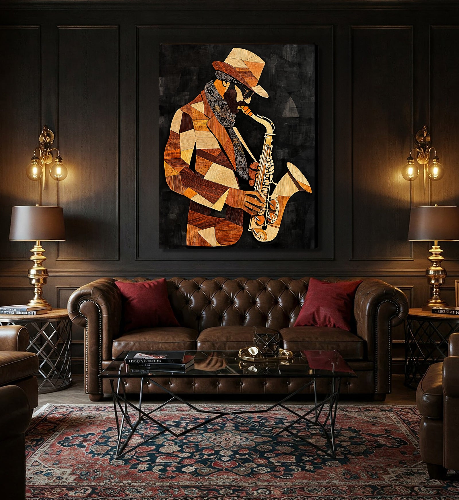 Boho Minimalist Jazz Saxophone Canvas Wall Art