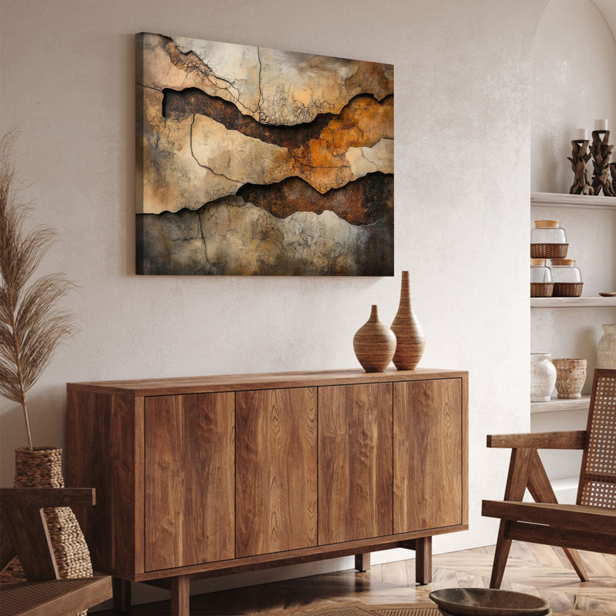 Layered Abstract Canvas Wall Art – Textured Minimalist Painting