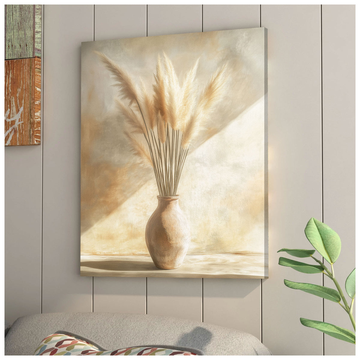 Pampas Grass Minimal Boho Wall Art – Neutral Ceramic Vase Canvas Print