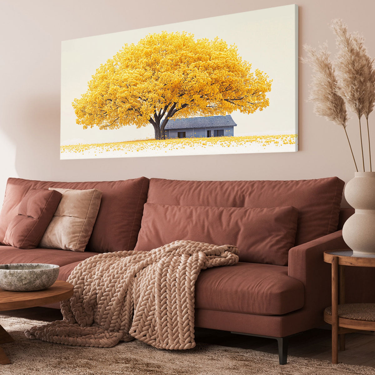 Golden Tree Blue House Fine Arts Print