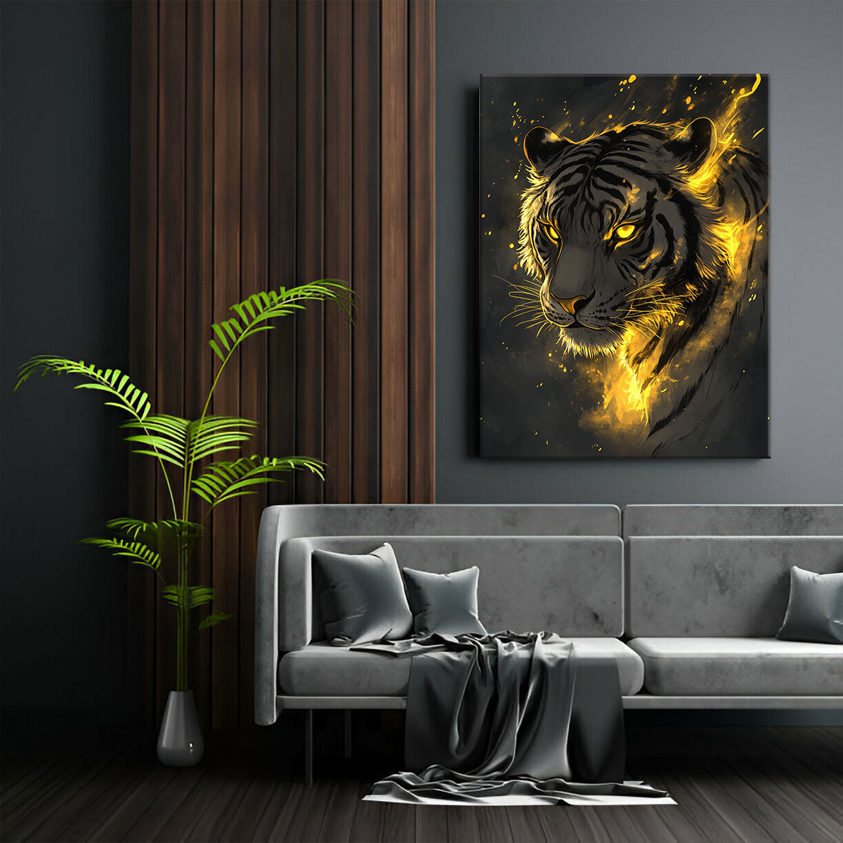 Minimalist Glowing Tiger Line Art Canvas Print