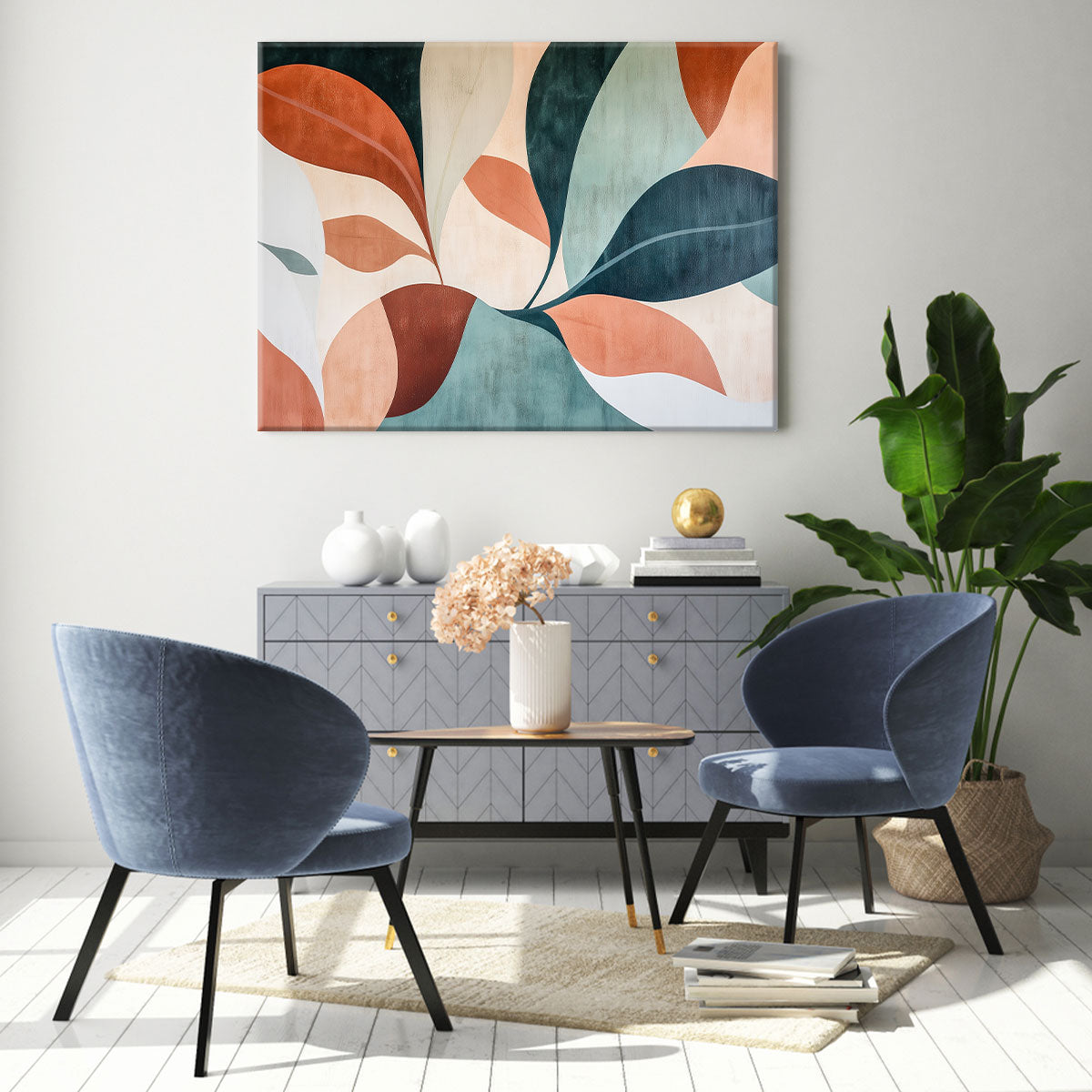 Abstract Terracotta Botanical Shapes Boho Canvas Wall Art