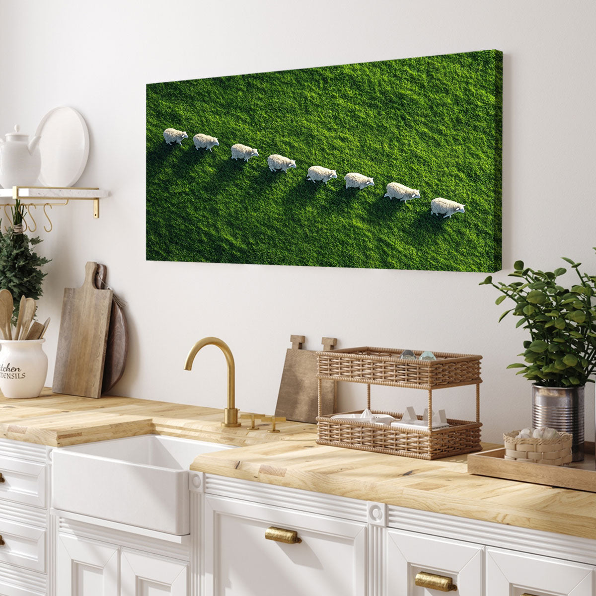 Sheep On Field Landscape Artwork