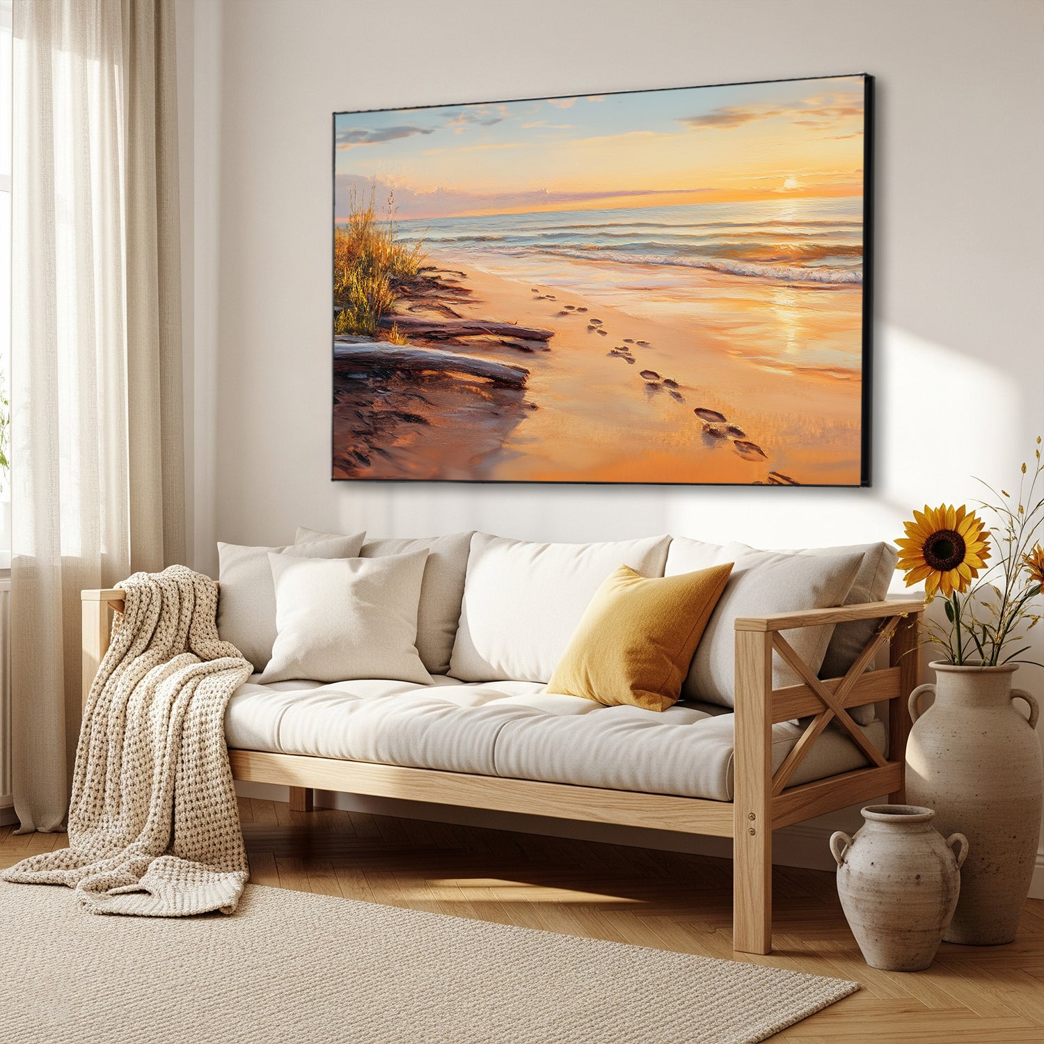 Footprints On The Beach Oil Canvas Wall Art Print