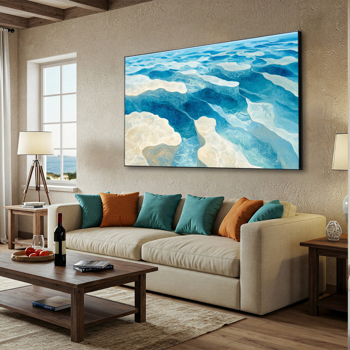 Aerial Ocean View Acrylic Painting Coastal Canvas Art