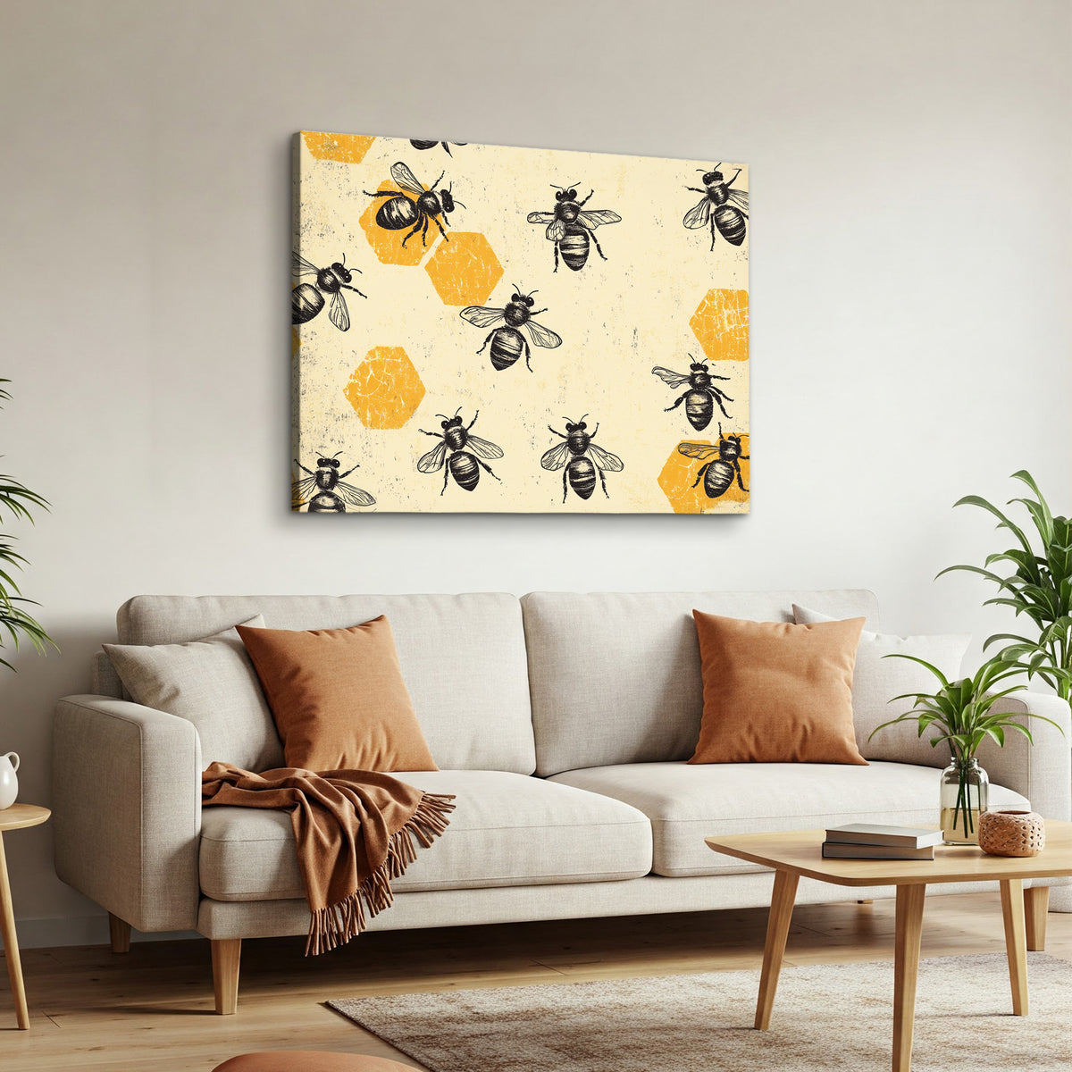 Bohemian Bee and Honeycomb Boho Wall Art for Cozy Decor