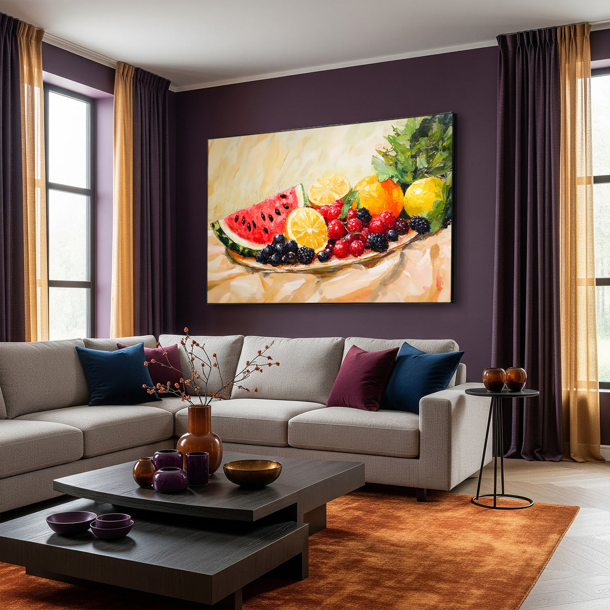 Textured Acrylic Painting Of Summer Fruit Still Life