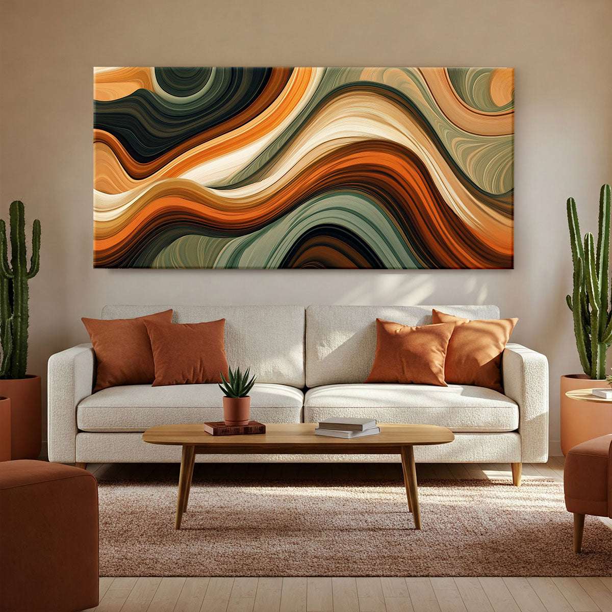 Wavy Earth-Toned Abstract Boho Canvas Wall Art Decor