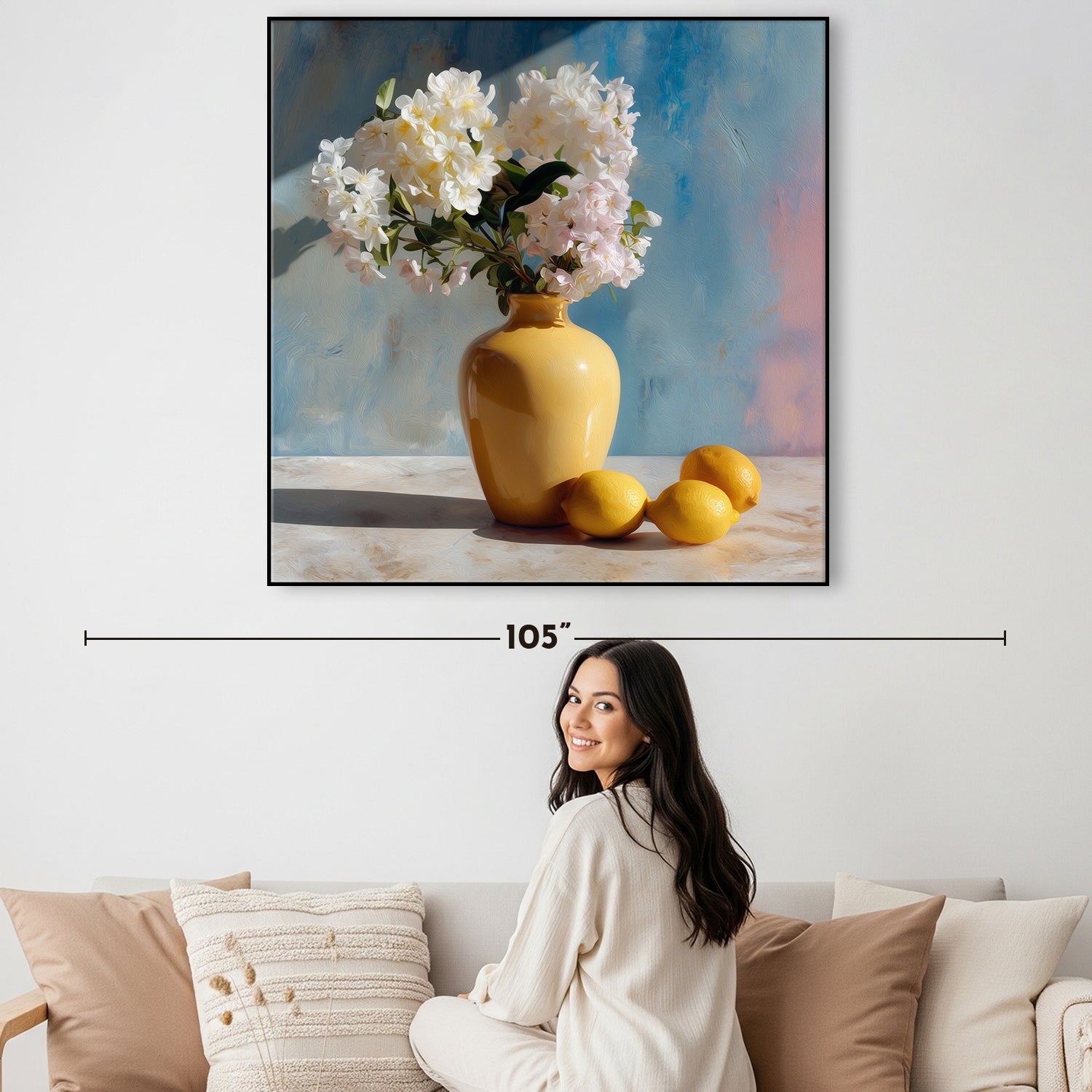 Vase Blossoms Lemons Still Life Canvas Print