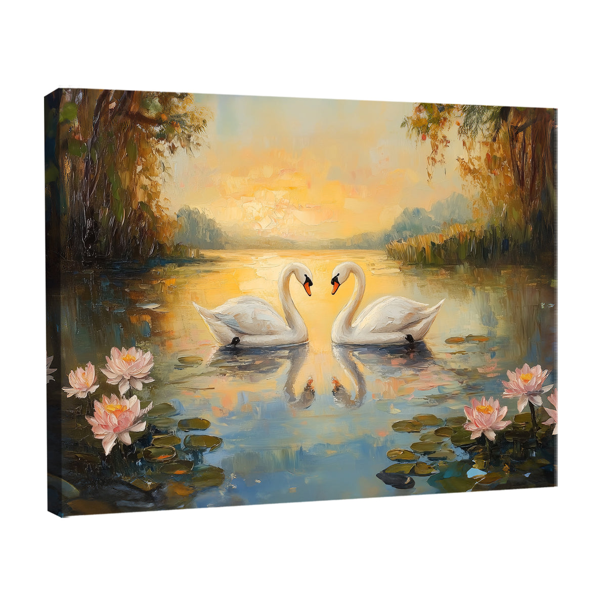 Swan Serenity – Romantic Oil Painting Canvas Wall Art