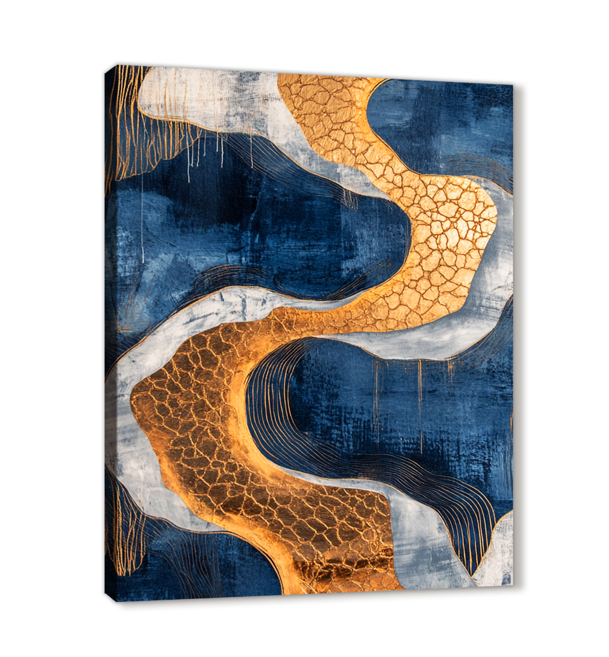Golden Currents Modern Abstract Canvas Wall Art