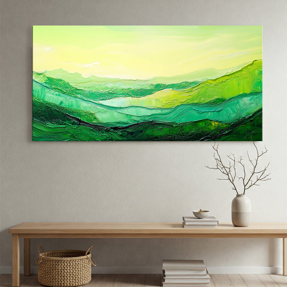 Green Abstract Landscape Canvas in Boho Earthy Tones