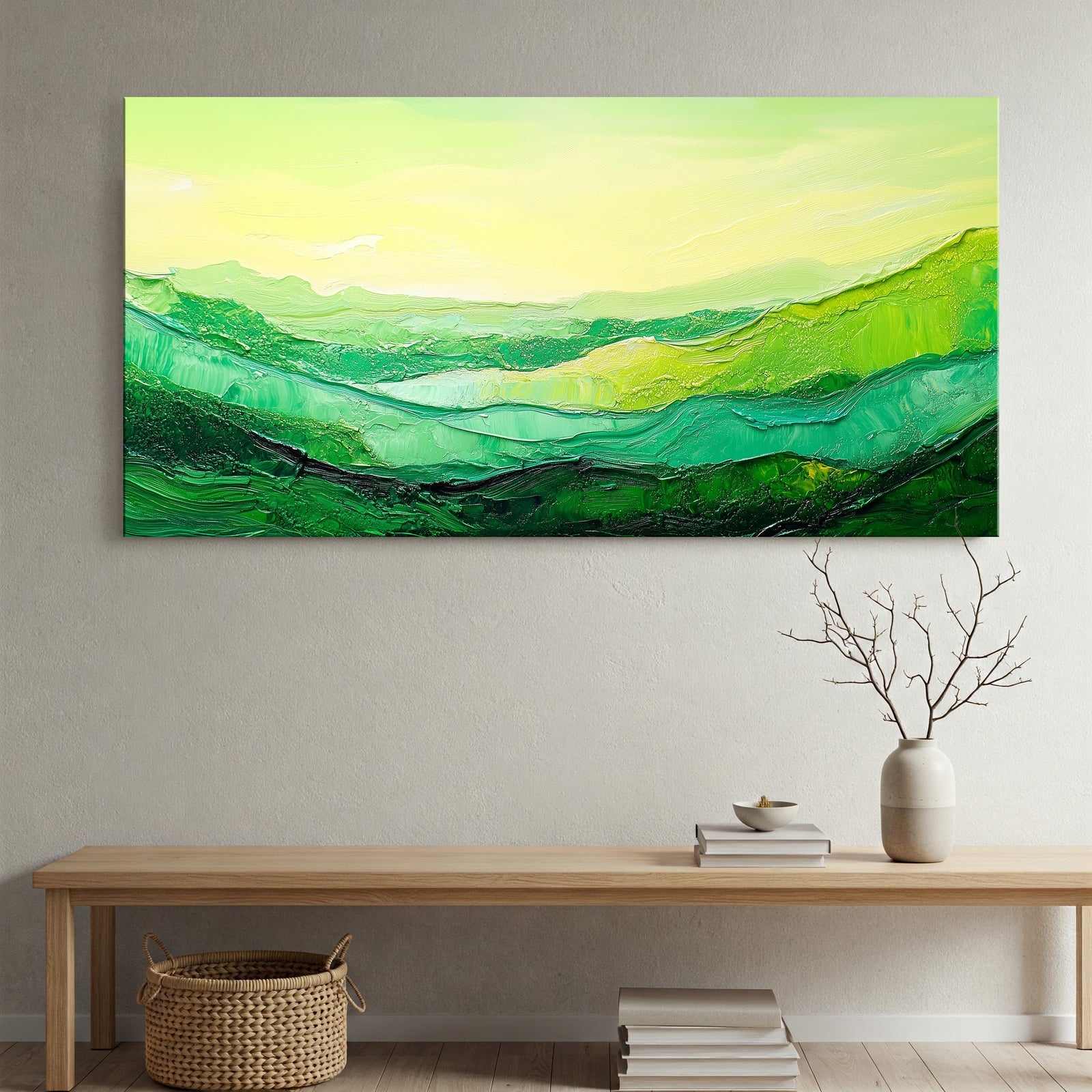 Green Abstract Landscape Canvas in Boho Earthy Tones