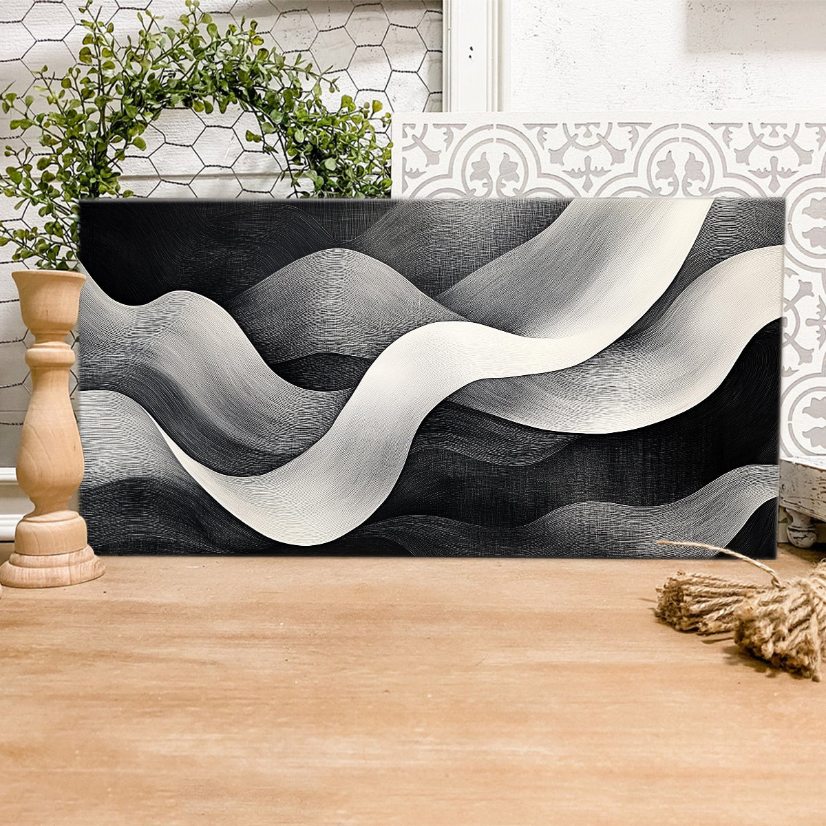 Minimalist Flowing Waves Canvas Wall Art – Soft Abstract Line Pattern Print