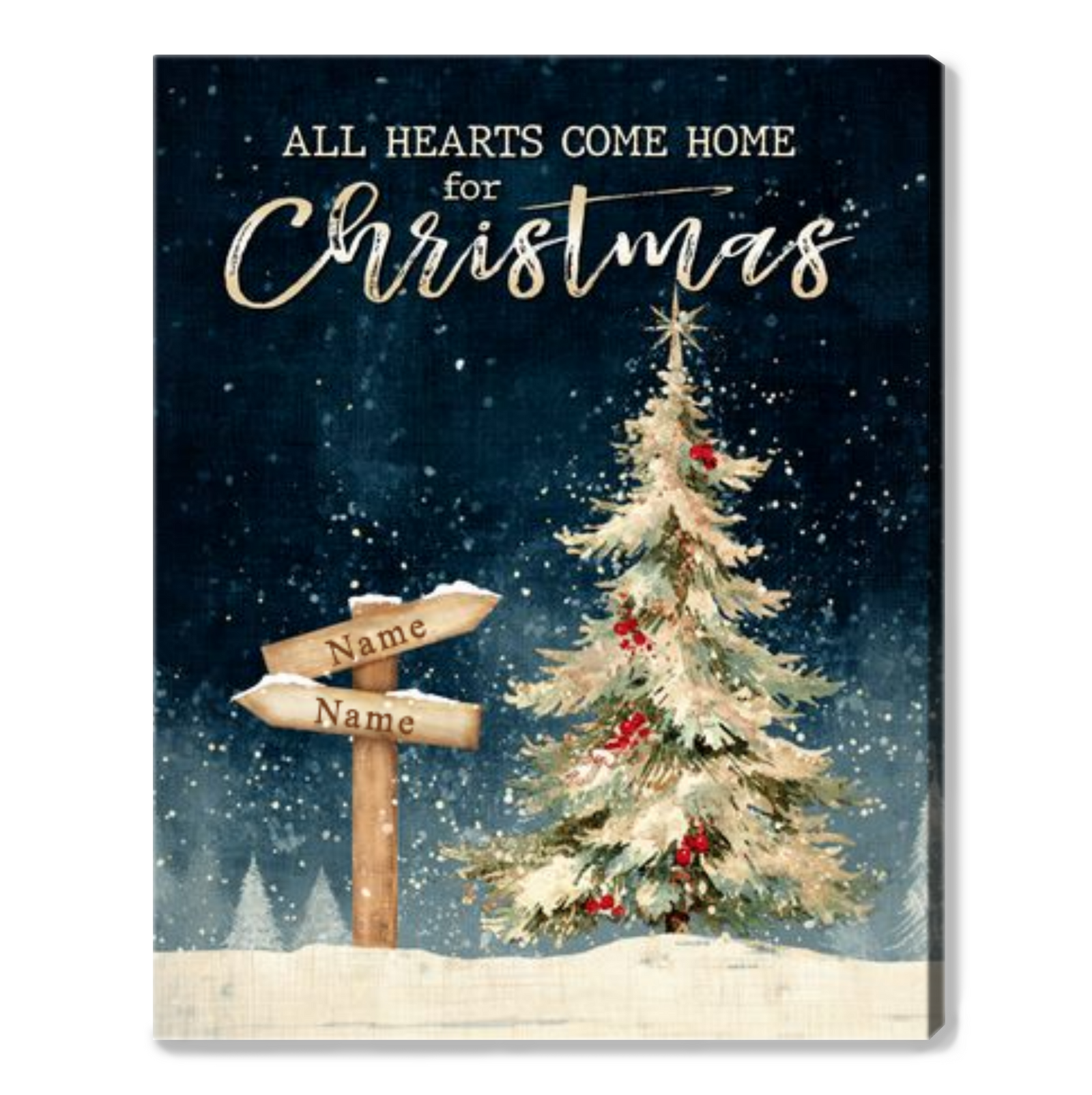 All Hearts Come Home For Christmas – Personalized Family Direction Sign Canvas Wall Art