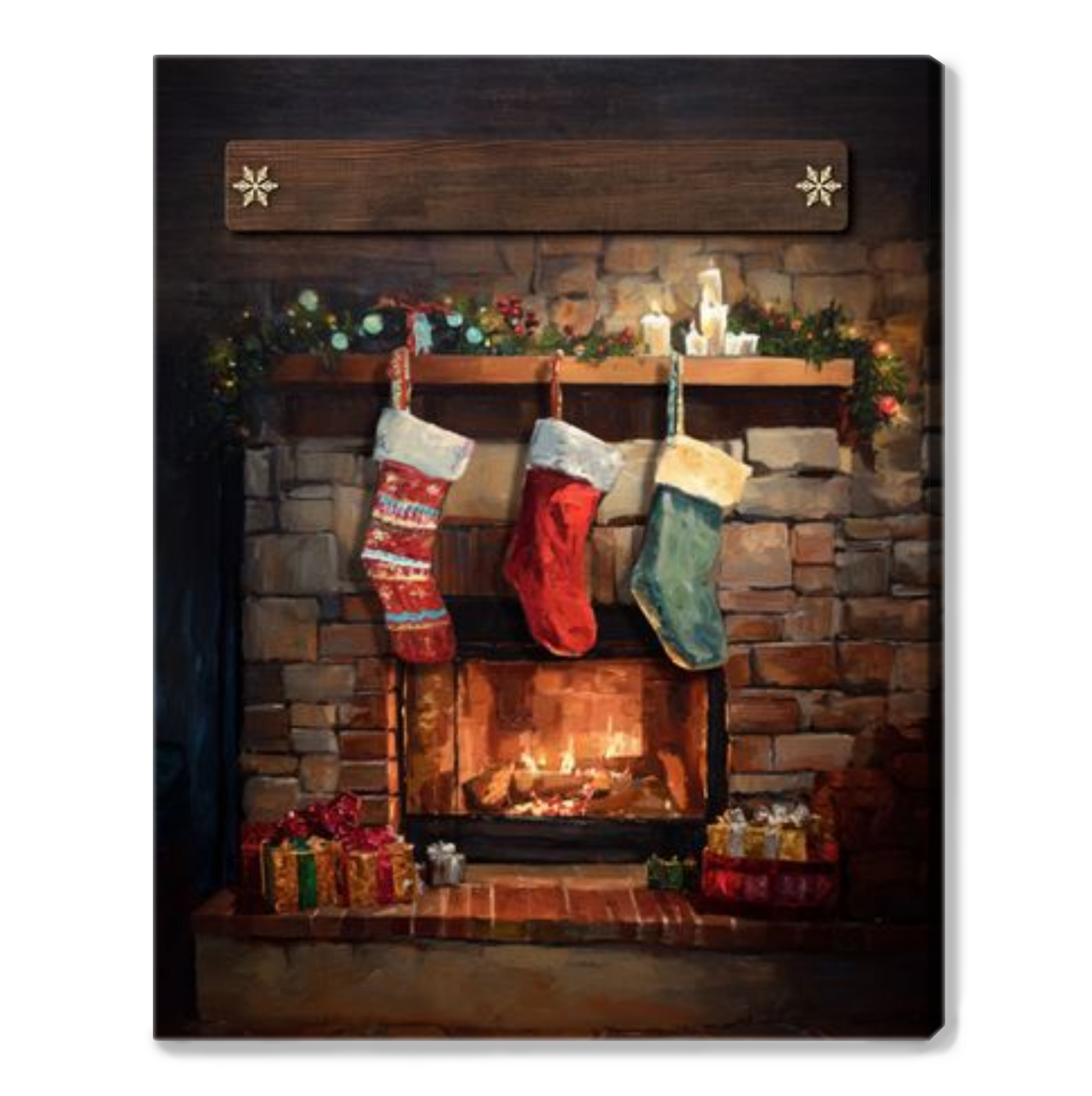 Personalized Family Christmas Stocking Fireplace Canvas Wall Art