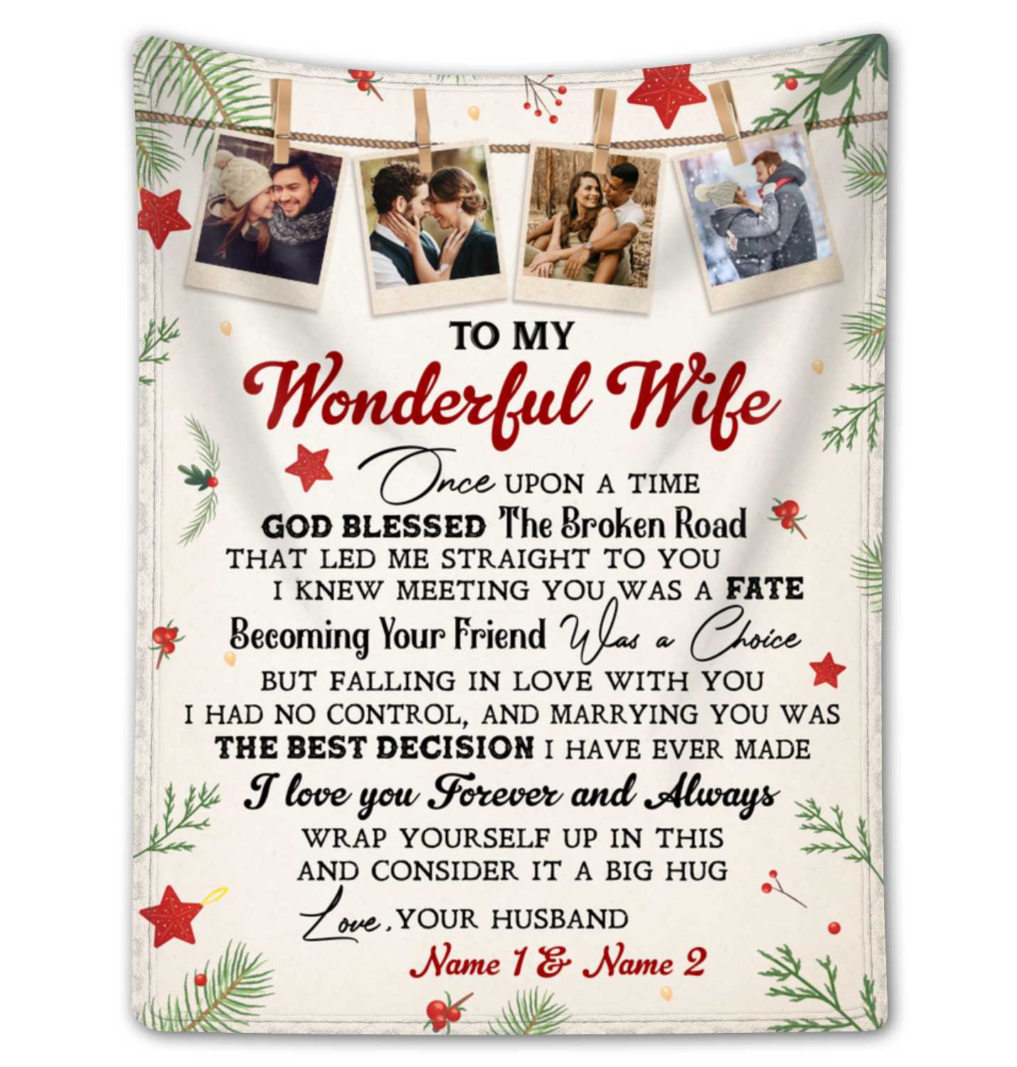 Custom Photos Christmas Blanket For Wife Romantic Gifts For Her