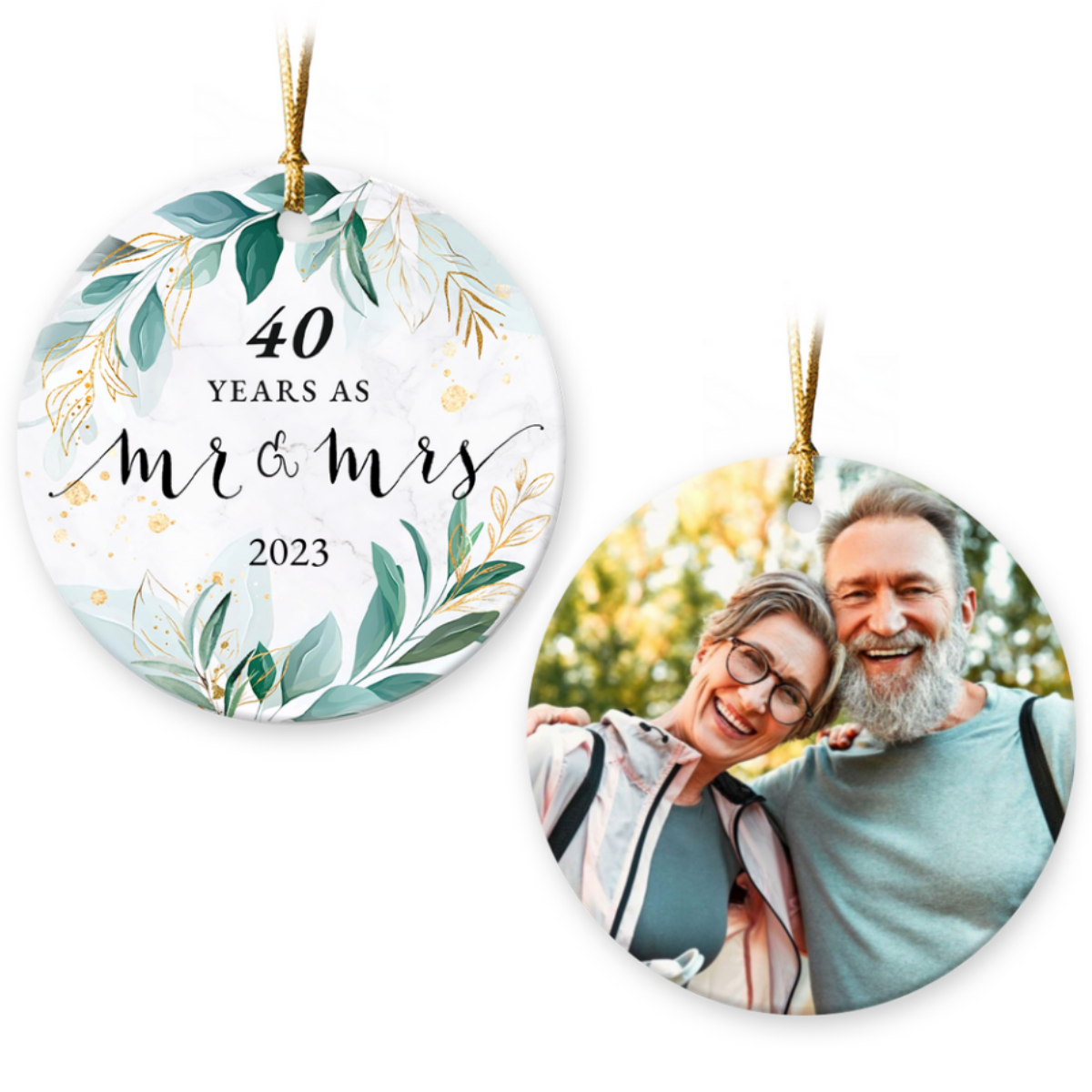 Husband and Wife Couple Married 40 Years Christmas Ceramic Ornament