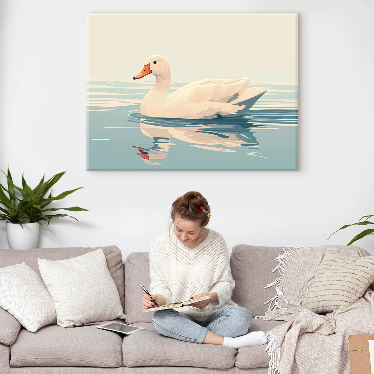 Minimalist Duck Painting Animal Wall Art Decor