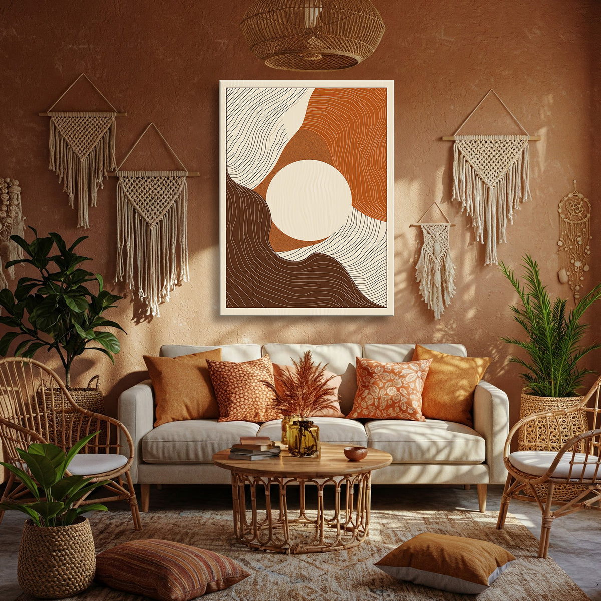Brown Cream Abstract Pattern Boho Canvas for Cozy Neutral Rooms