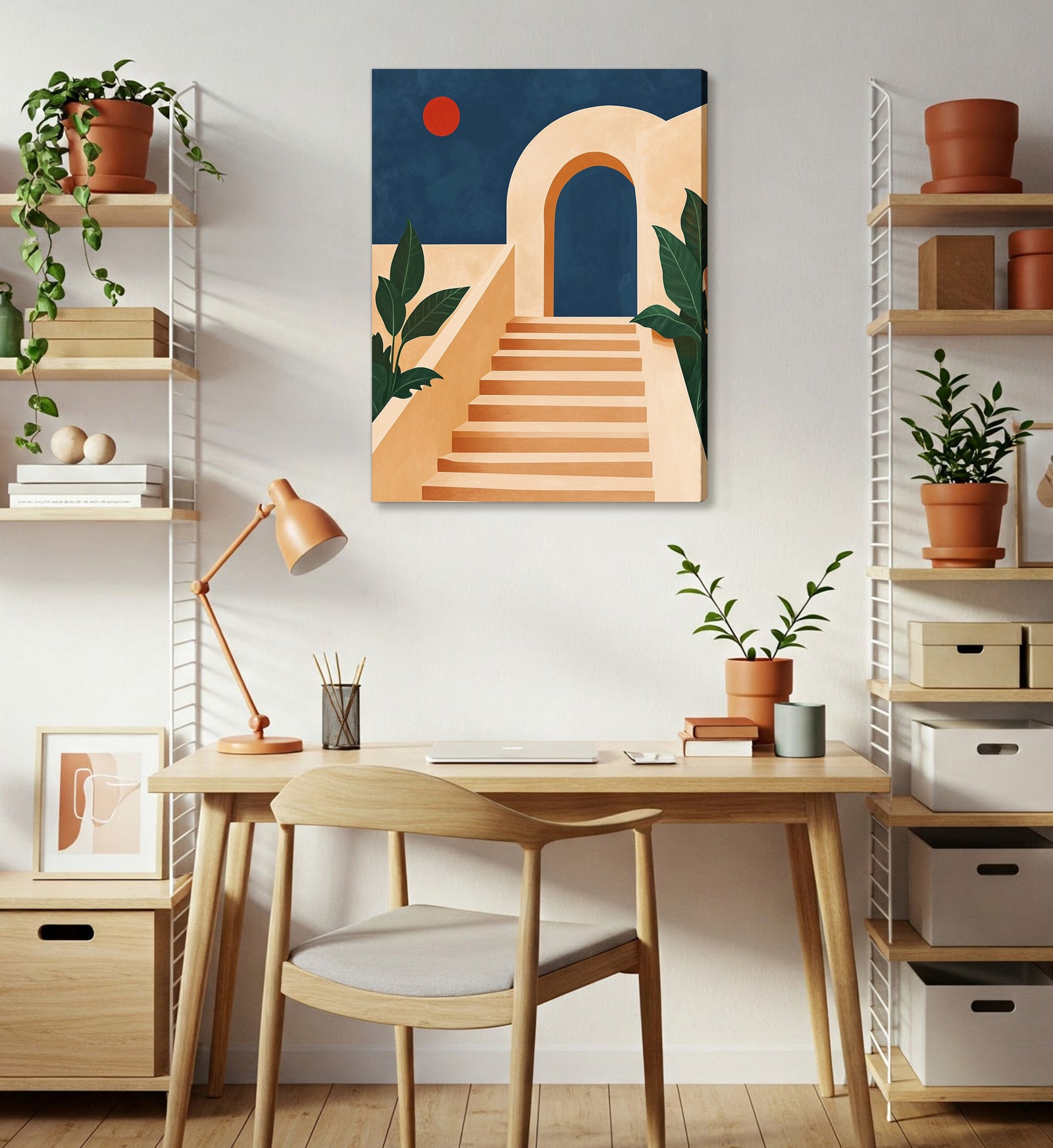 Abstract Boho Staircase Illustration Canvas in Beige Earth Tones