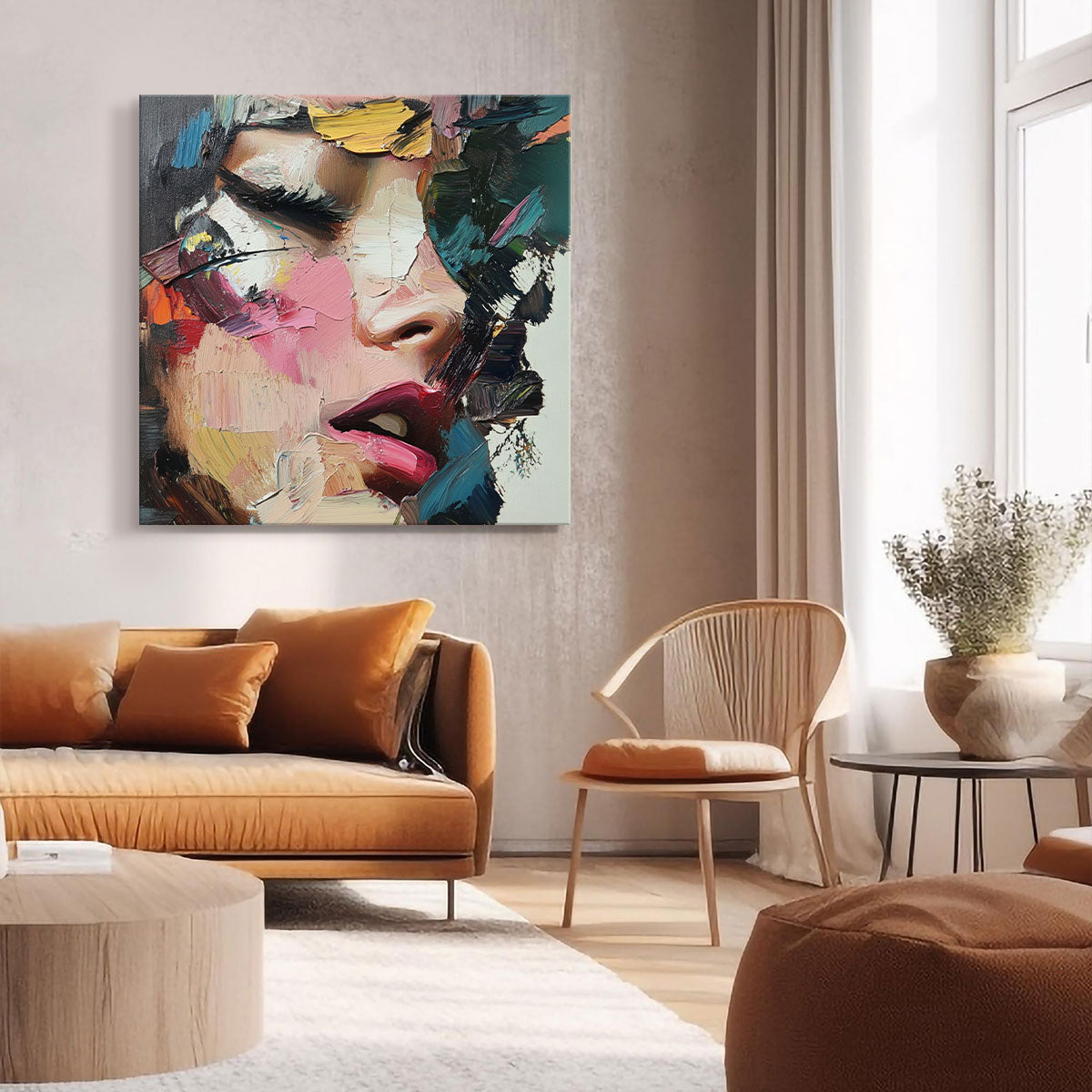 Abstract Textured Woman Portrait Canvas Wall Art