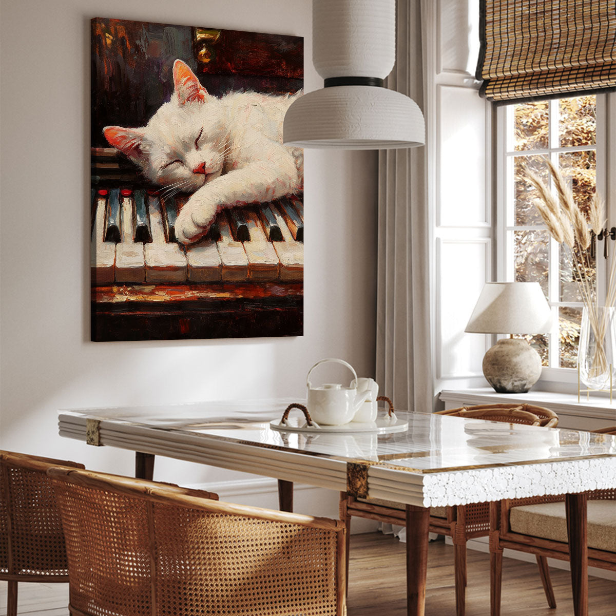Cat Napping On Piano Keys Fine Arts Print