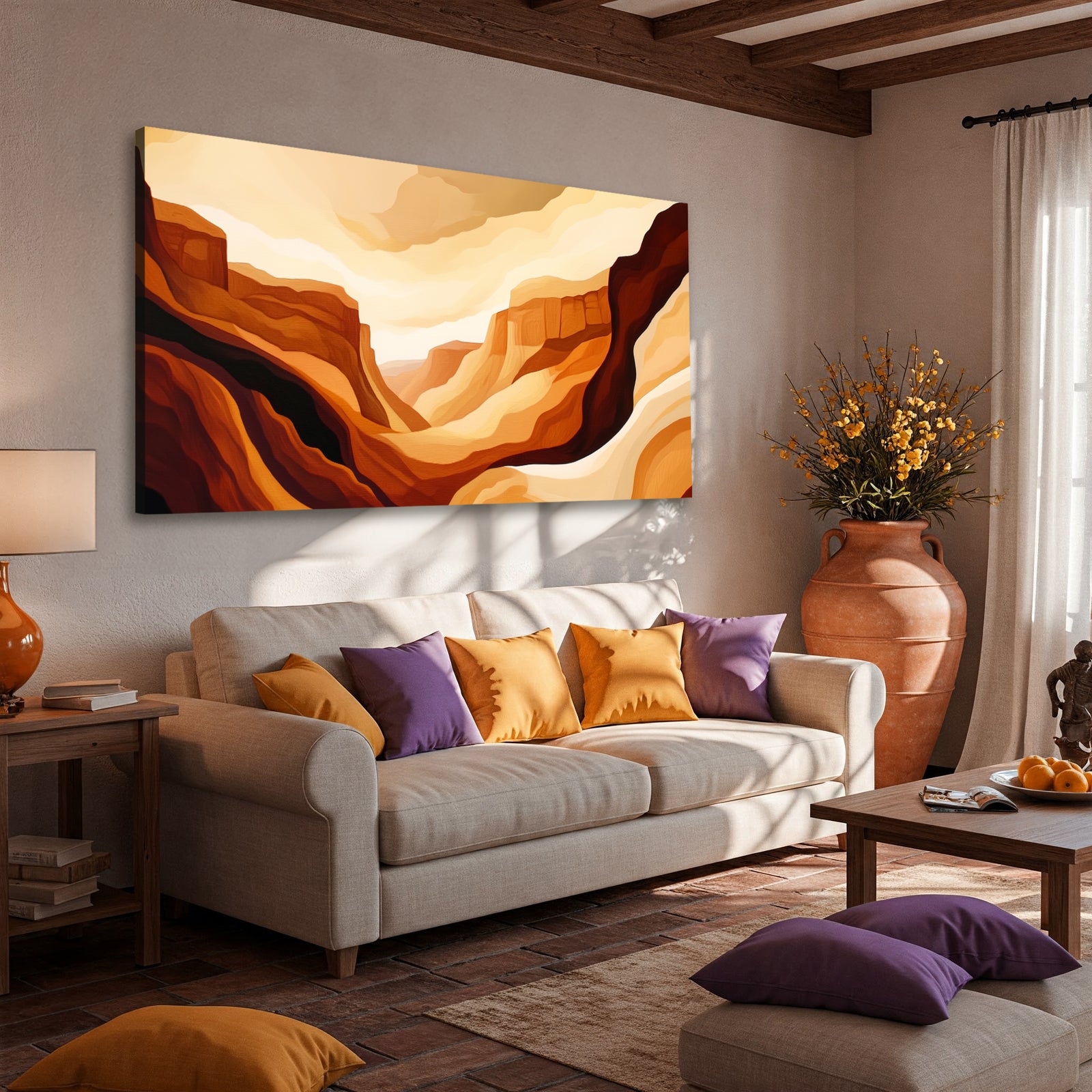 Bold Canyon Landscape Canvas in Earthy Abstract Boho Style