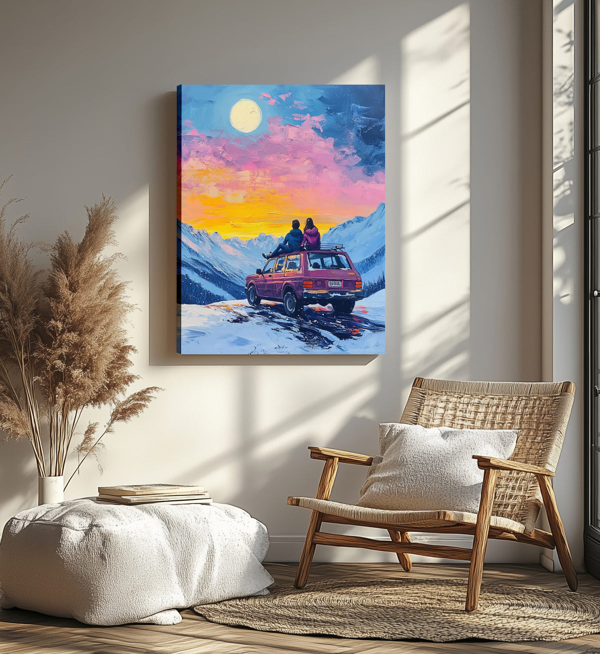 Sunset Mountain Adventure Oil Painting Canvas Wall Art