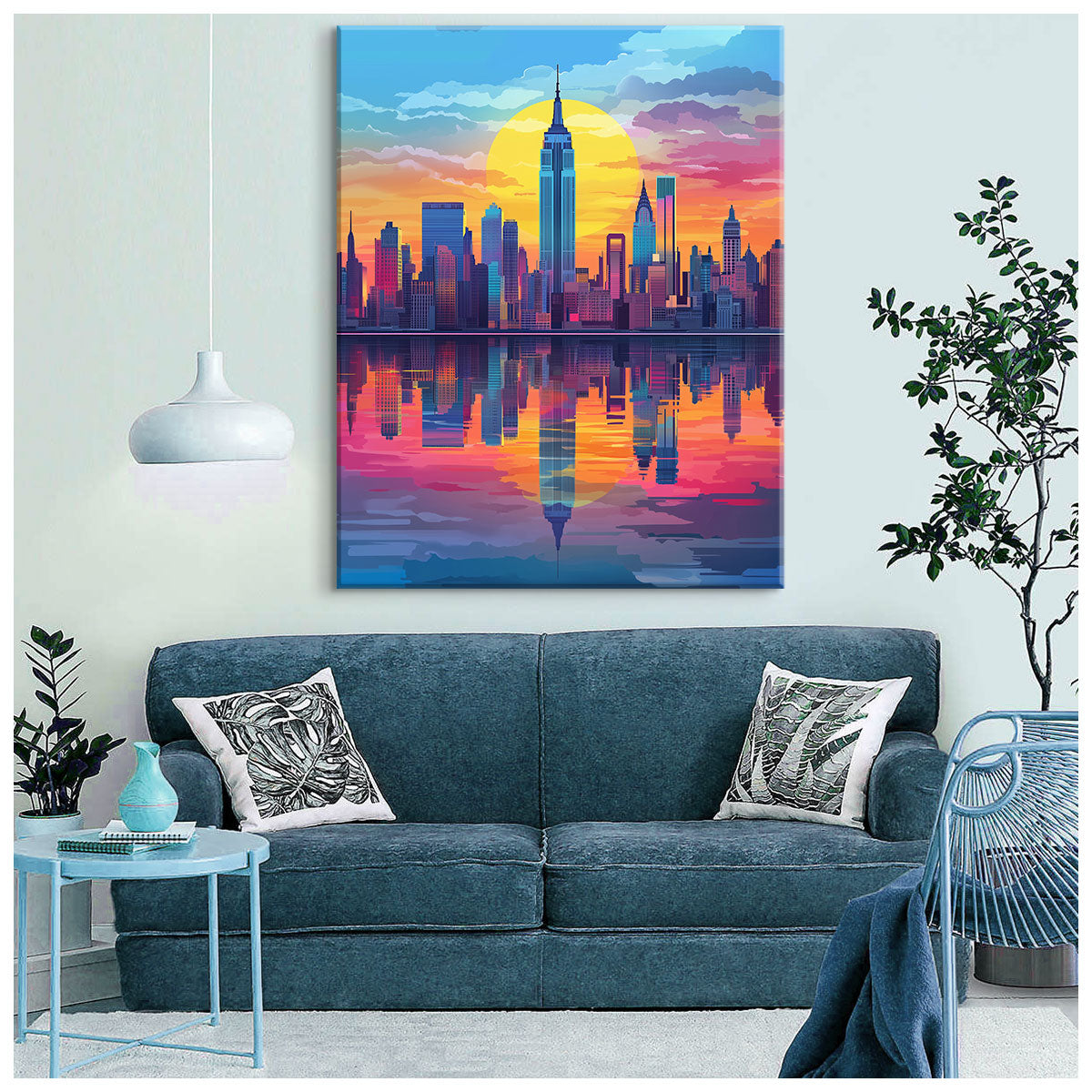 New York Cityscape Reflection Vintage Artwork