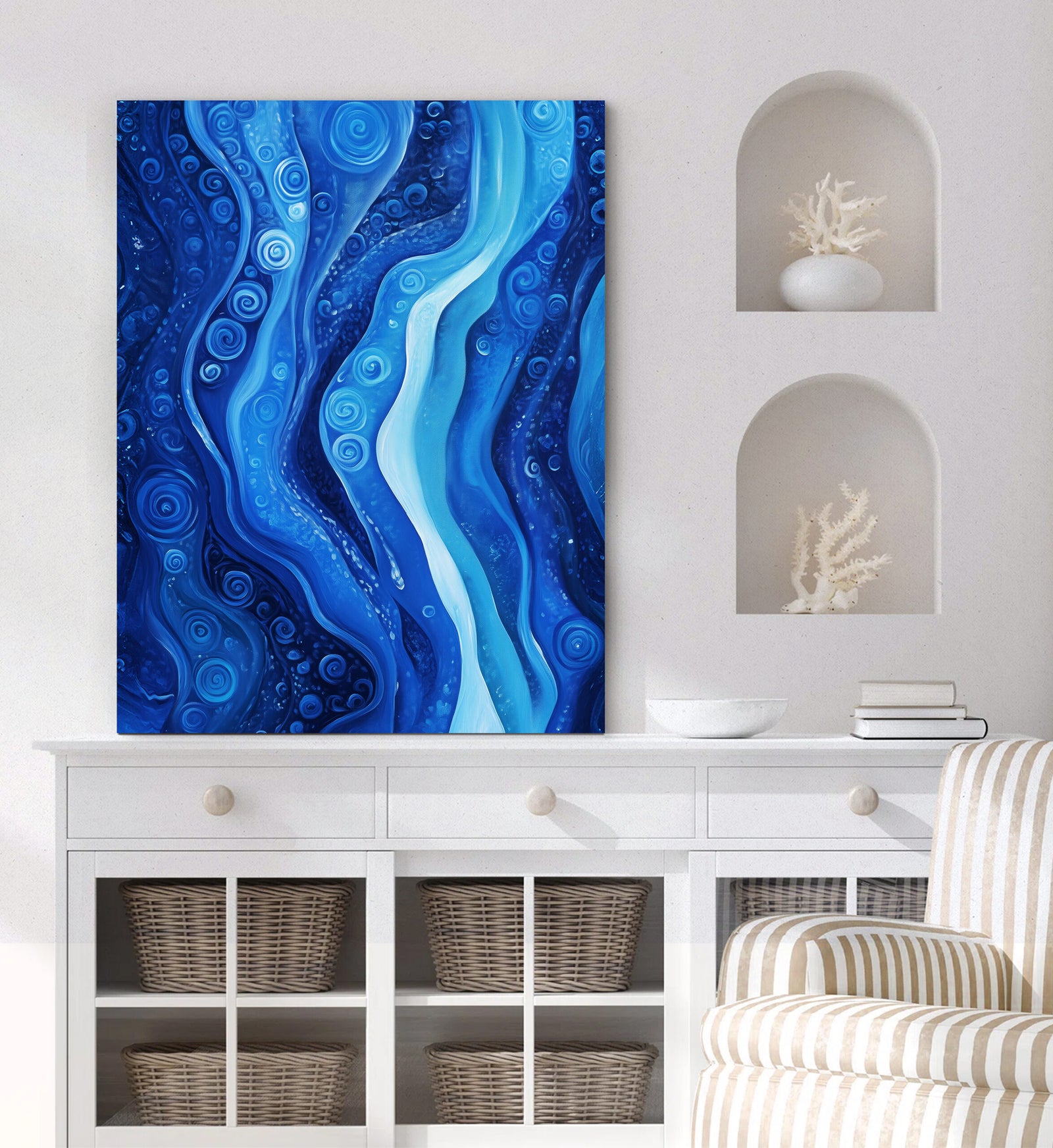 Minimal Blue Monochrome Abstract Wall Art Canvas