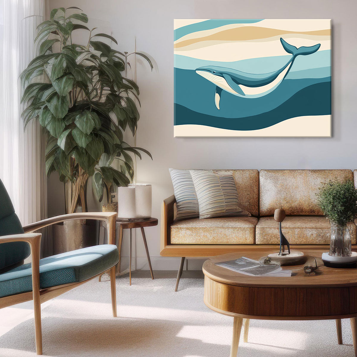 Minimalist Whale Color Block Canvas Wall Art