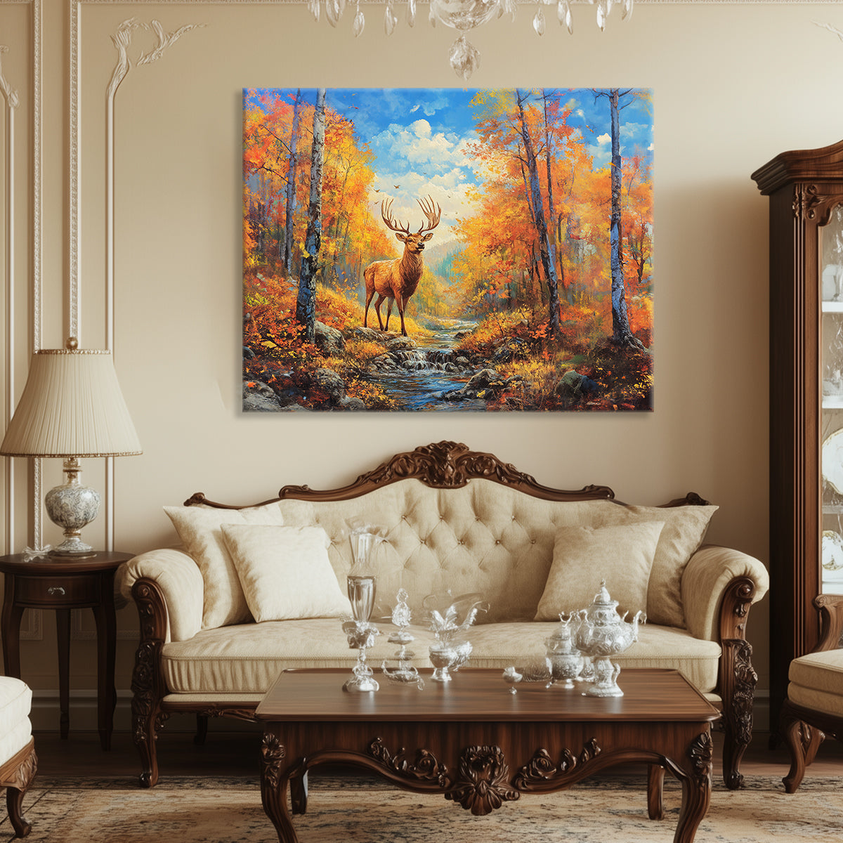 Majestic Stag in Autumn Forest Oil Painting Canvas Wall Art