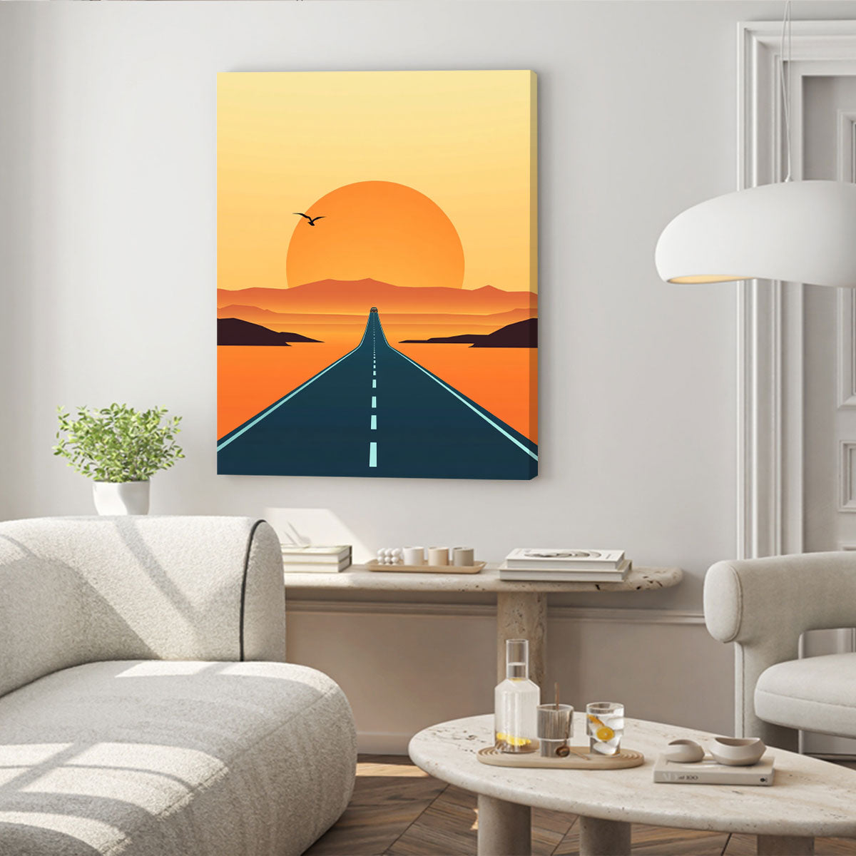 Sunset Road Trip Canvas Minimalist Vertical Wall Art