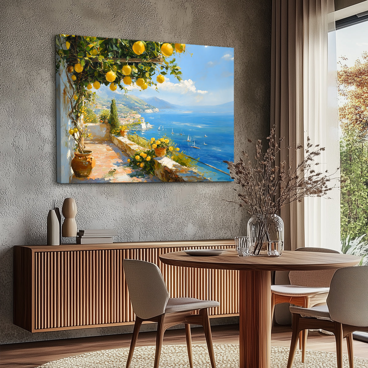 Mediterranean Lemon Terrace Oil Painting Canvas Wall Art