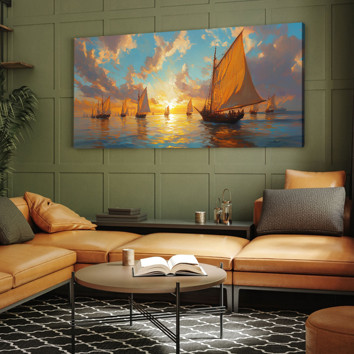 Golden Fleet Abstract Canvas Beach Wall Art