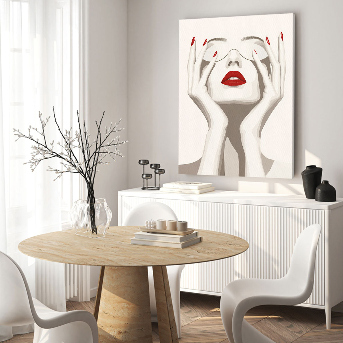 Red Lips Elegant Woman Minimalist Canvas Wall Art