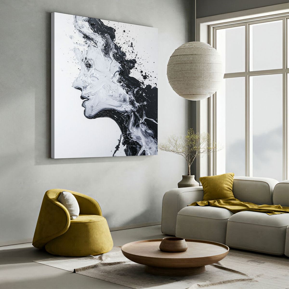 Black And White Abstract Portrait Minimalist Oil Painting Wall Art